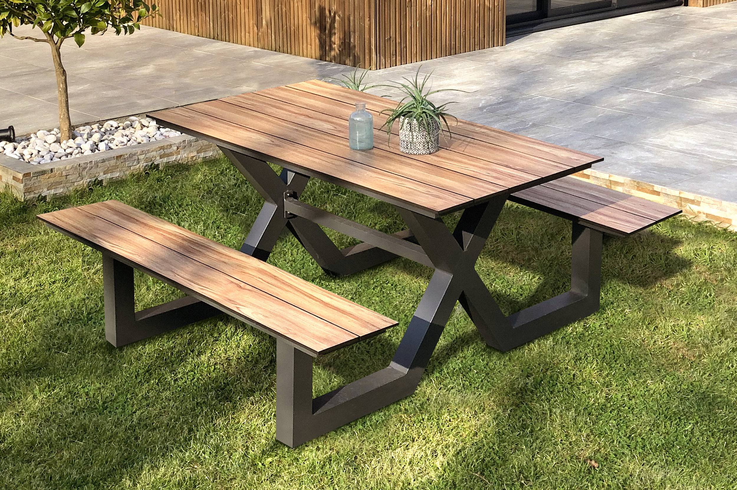 Table de jardin en aluminium et plateau HPL - Gris anthracite - VANCOUVER - Image 1