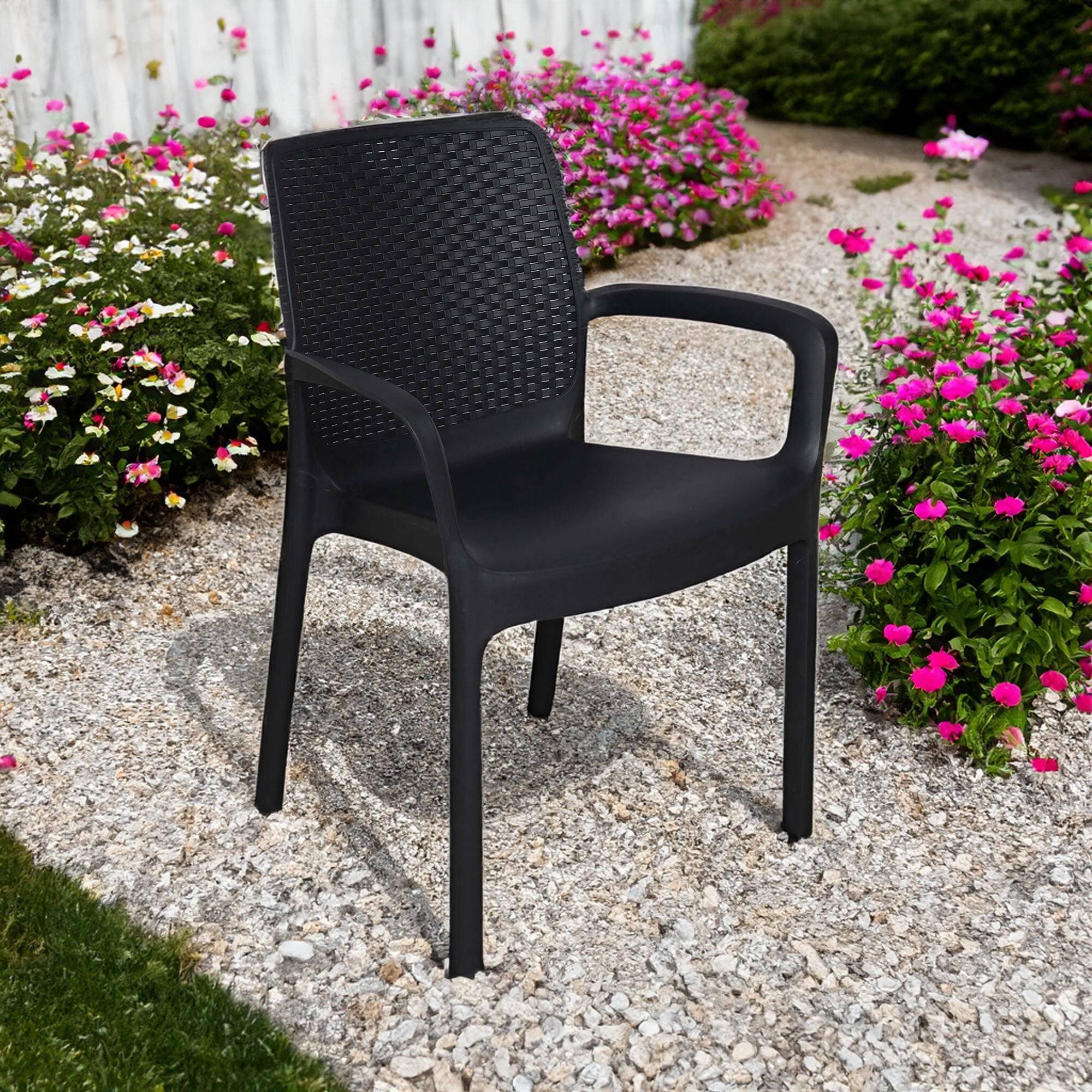 Dmora - Chaise d'extérieur Torino, Siège de jardin, Chaise pour table à manger, Fauteuil d'extérieur effet rotin, 54x60h82 cm, Anthracite - Dmora - Imagen 2