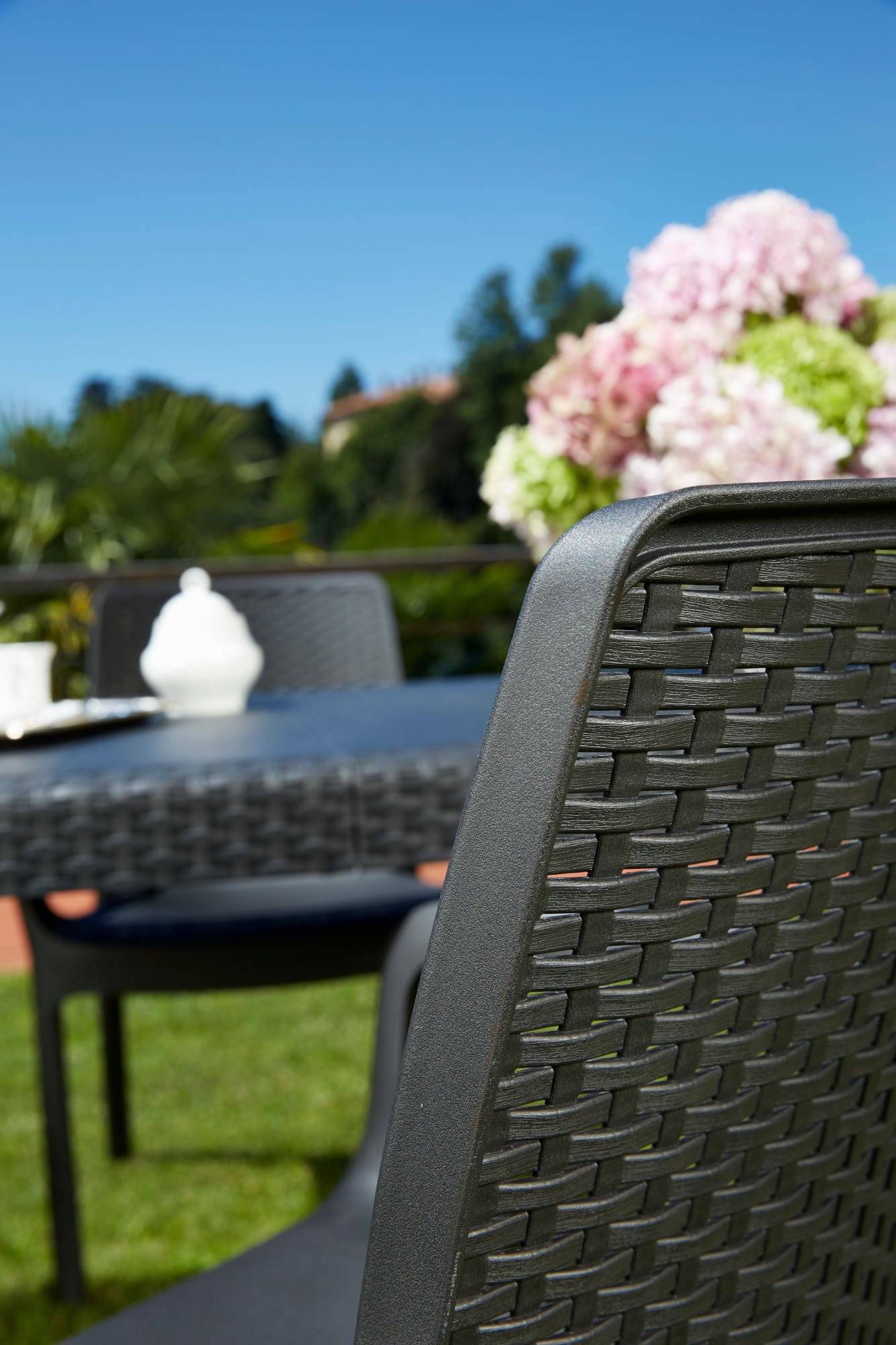 Dmora - Chaise d'extérieur Torino, Siège de jardin, Chaise pour table à manger, Fauteuil d'extérieur effet rotin, 54x60h82 cm, Anthracite - Dmora - Imagen 5