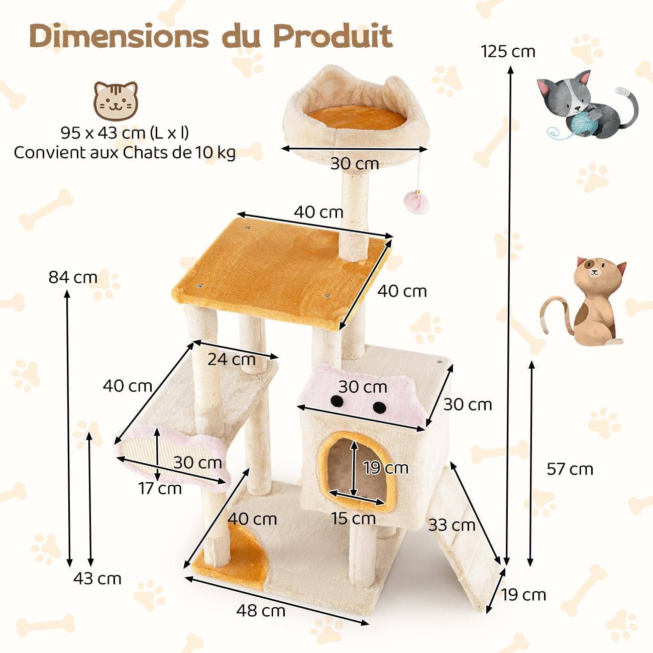 Arbre à Chat XXL 125 cm, Condo, Planche et Poteaux à Griffer en Sisal, 4 Plateformes, Arbre a Chat Design de Poisson, Rampe, Pompon, Tour pour Chaton - Image 4