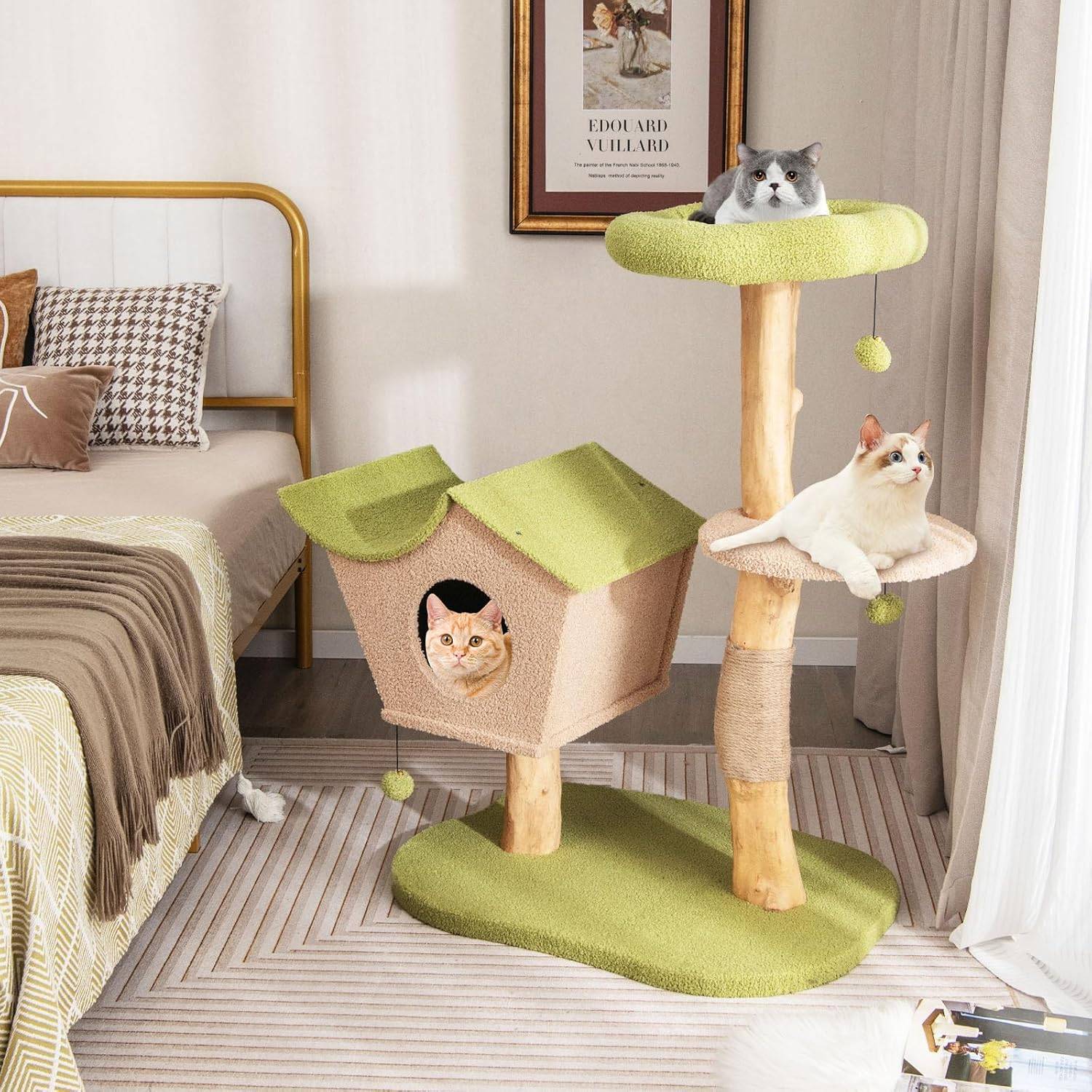 Arbre à Chat en Bois Massif de 110 CM, Centre d'Activité Multicouche, Charge 15 KG Chaque Couche - Image 3