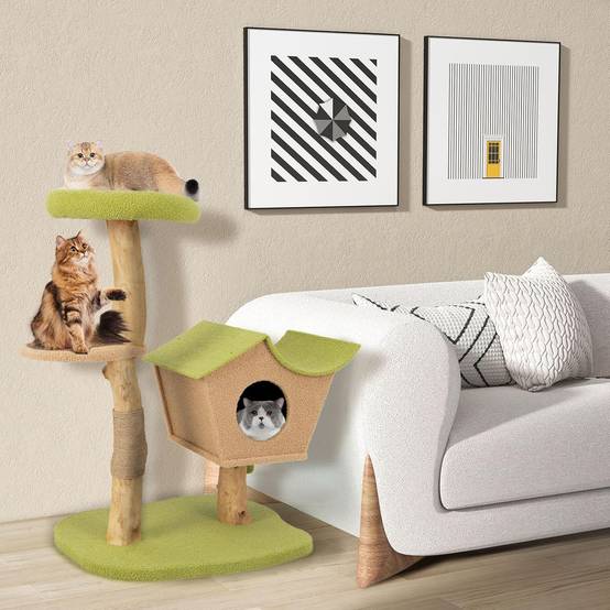 Arbre à Chat en Bois Massif de 110 CM, Centre d'Activité Multicouche, Charge 15 KG Chaque Couche - Image 2