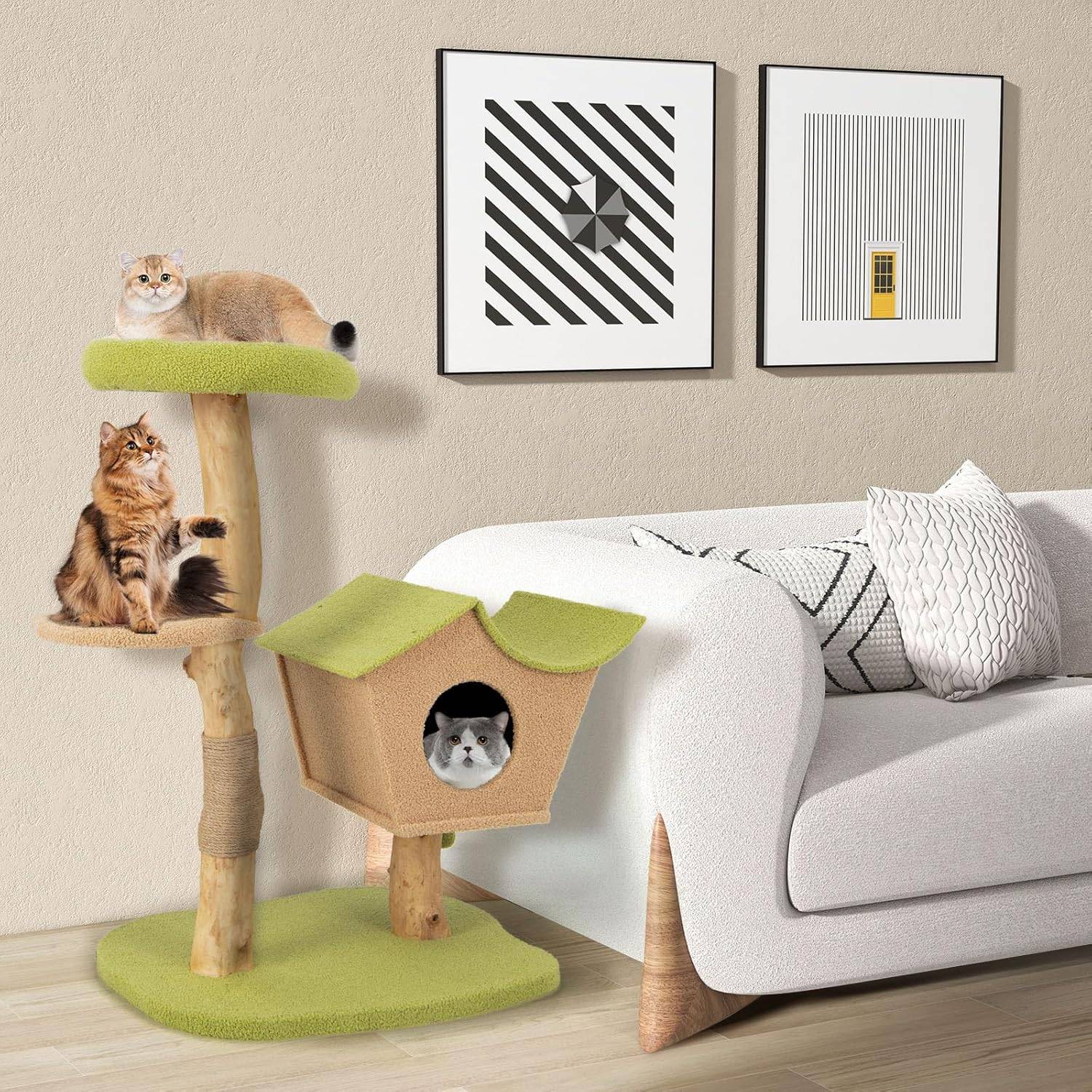 Arbre à Chat en Bois Massif de 110 CM, Centre d'Activité Multicouche, Charge 15 KG Chaque Couche - Image 2