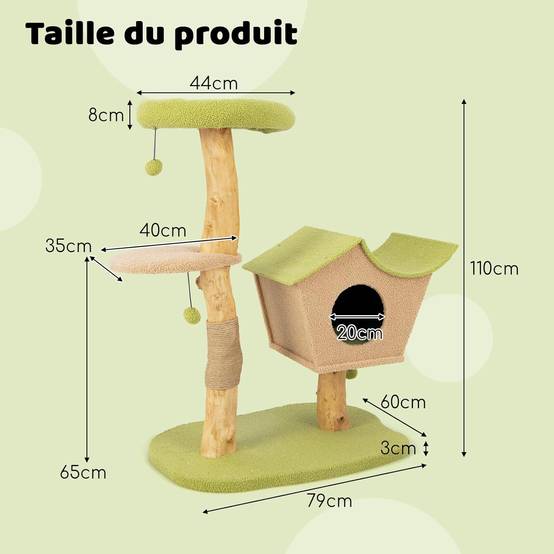 Arbre à Chat en Bois Massif de 110 CM, Centre d'Activité Multicouche, Charge 15 KG Chaque Couche - Image 4