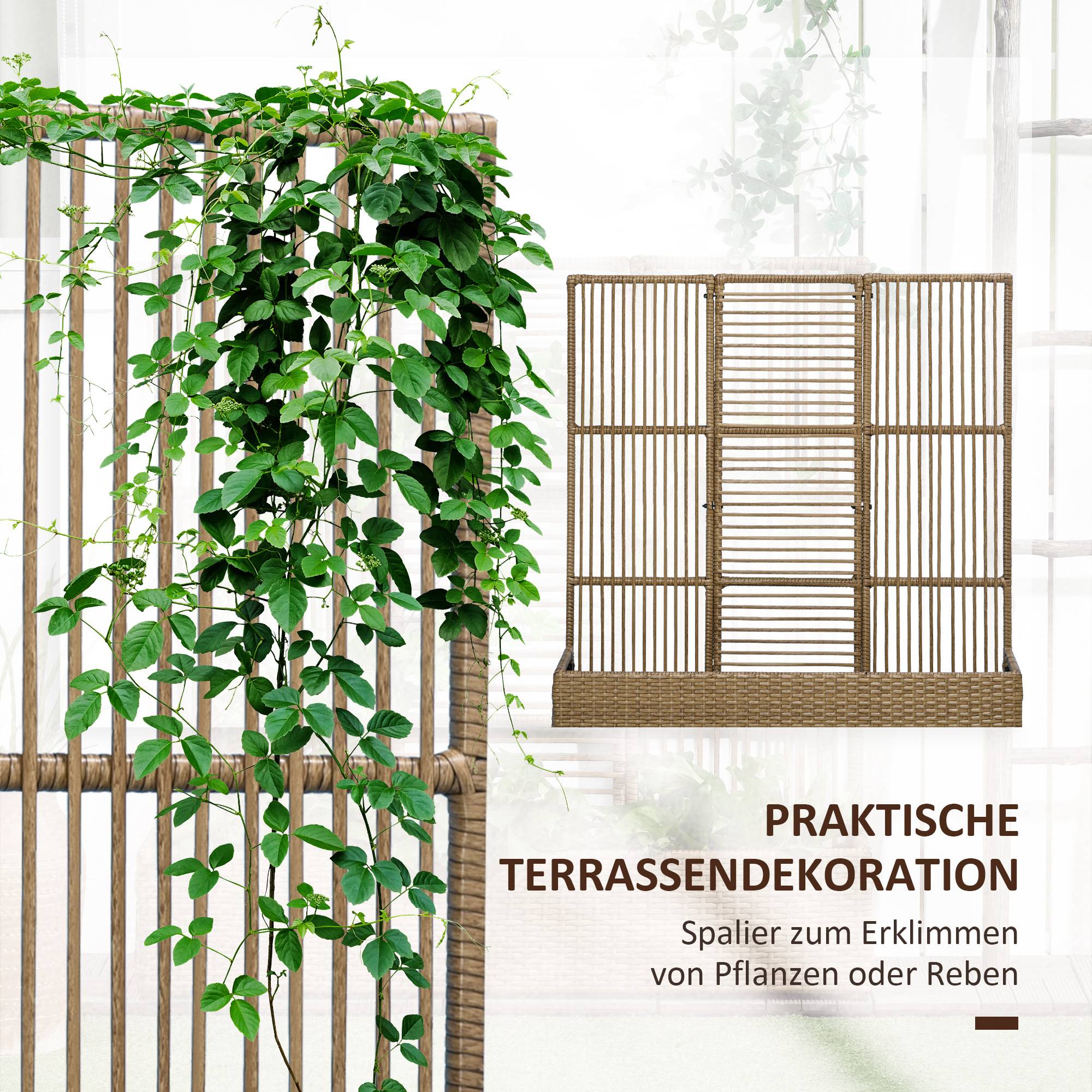 Jardinière avec treillis, résistante, polyrotin, 103x29x103 cm, couleur sable - Image 6