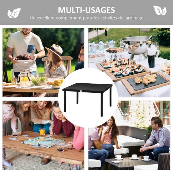Table à manger jardin aluminium 6 personnes plateau lattes aspect bois 140x90x74cm noir - ComfortXL Outdoor Living - Image 8