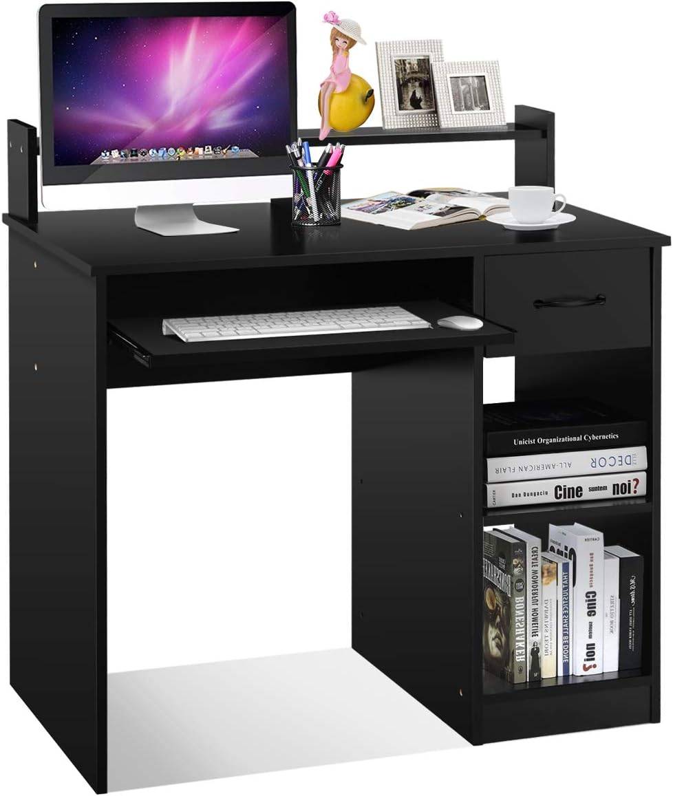 bureau d'ordinateur, bureau d'ecriture avec tiroir de rangement et 2 etagères - Image 1