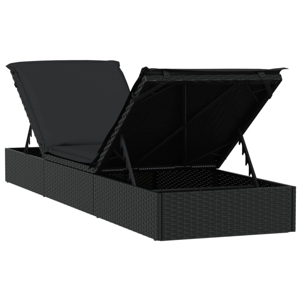 PANGIVO - Transat avec table noir résine tressée 201 x 55 x 62 cm - PANGIVO - Image 8