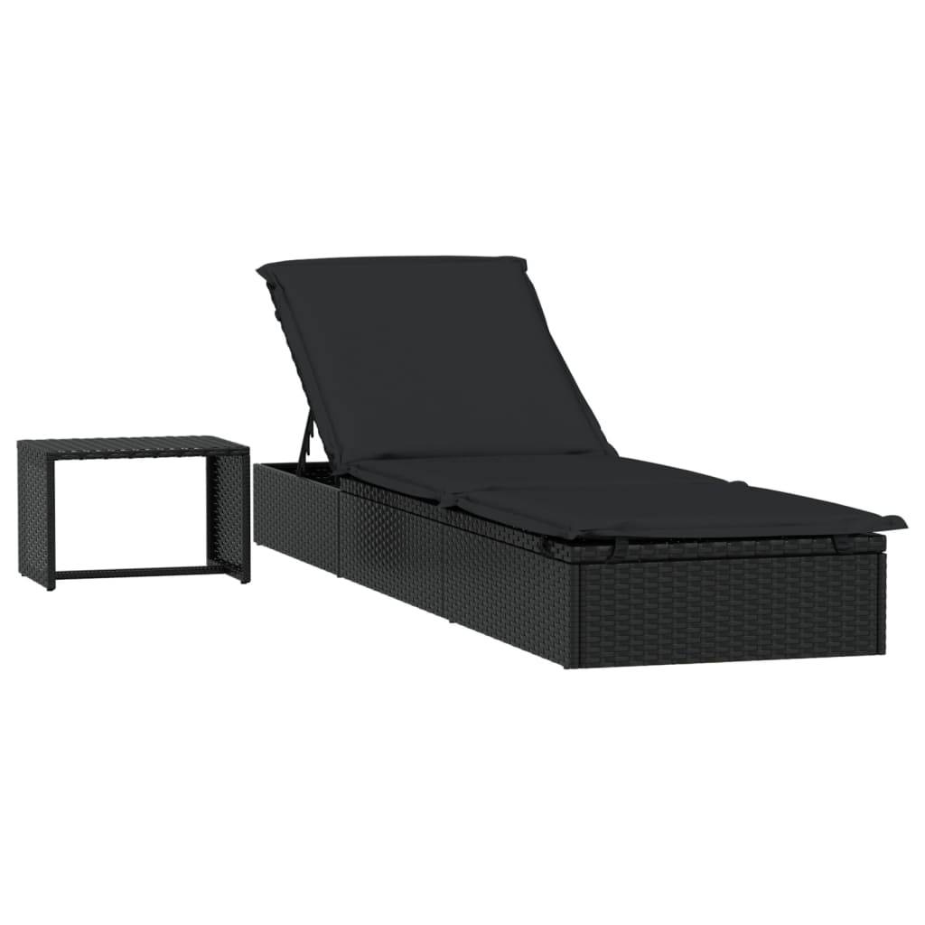 PANGIVO - Transat avec table noir résine tressée 201 x 55 x 62 cm - PANGIVO - Image 2