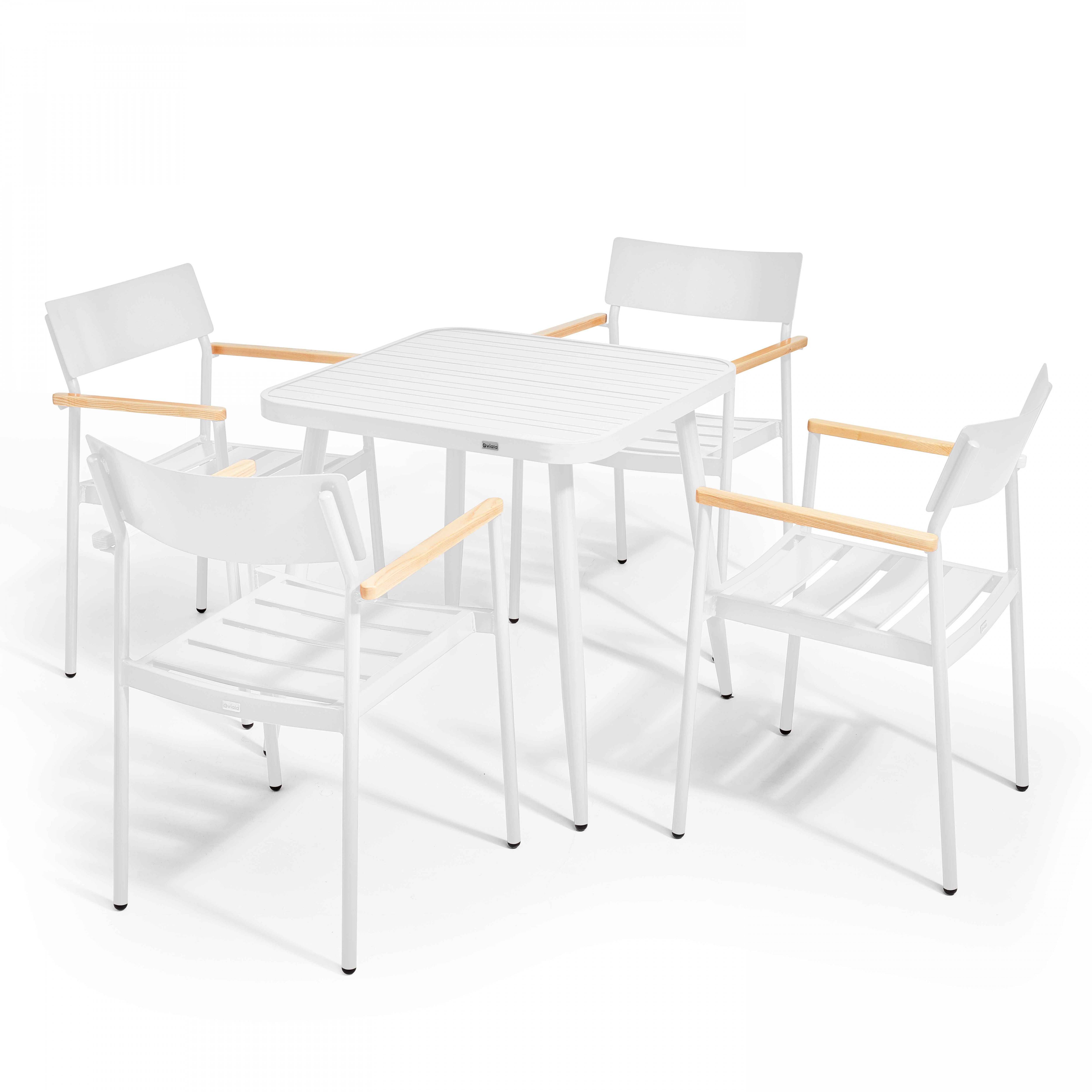 Oviala - Ensemble table de jardin et 4 fauteuils en aluminium/bois blanc Bristol - Oviala - Imagen 1