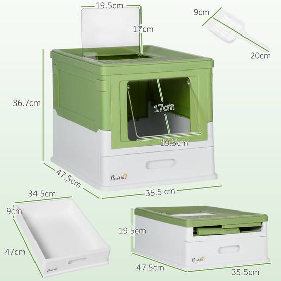 Maison de toilette chat PP fermée tiroir amovible double porte 47x35x36cm vert clair - ComfortXL Outdoor Living - Image 5