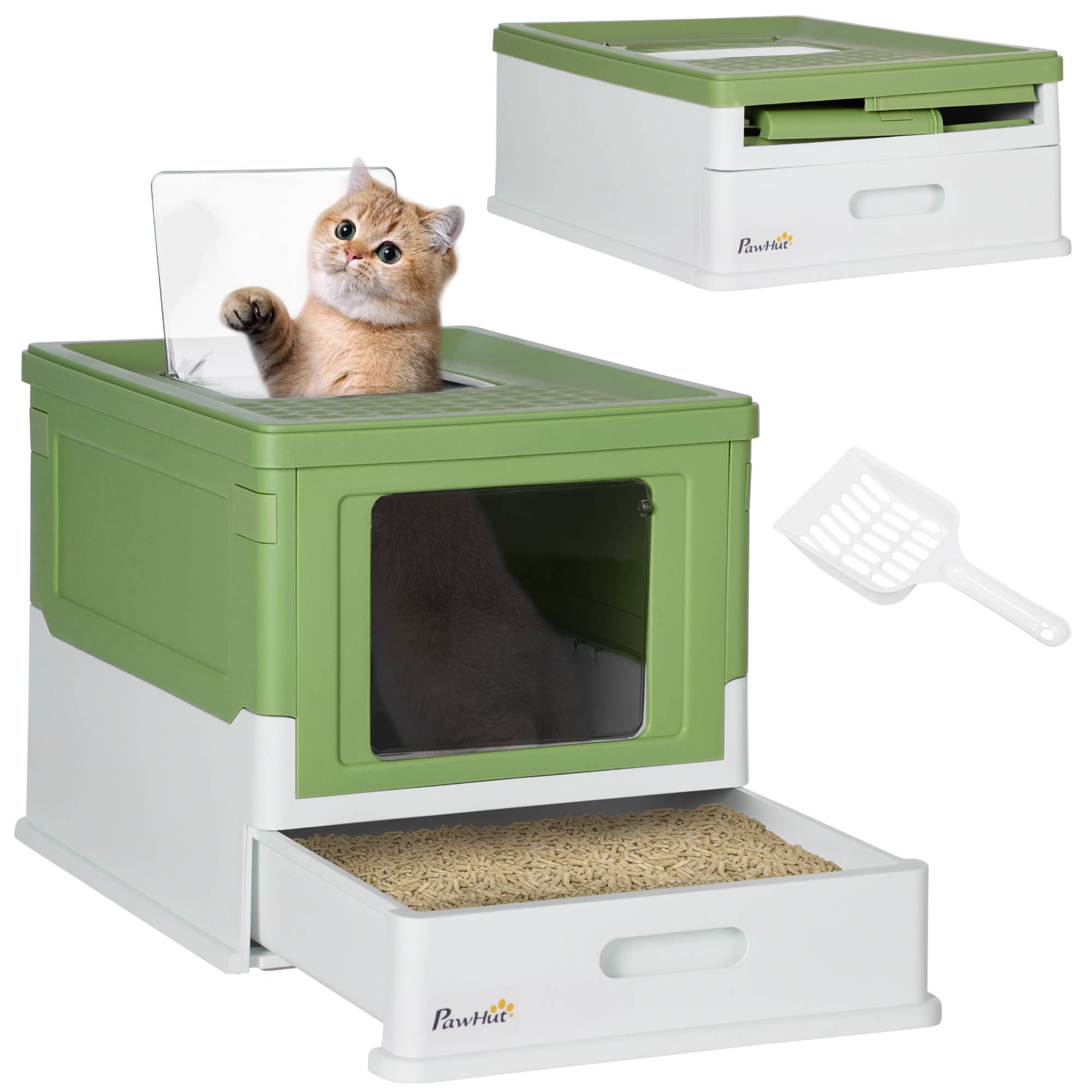 Maison de toilette chat PP fermée tiroir amovible double porte 47x35x36cm vert clair - ComfortXL Outdoor Living - Image 1