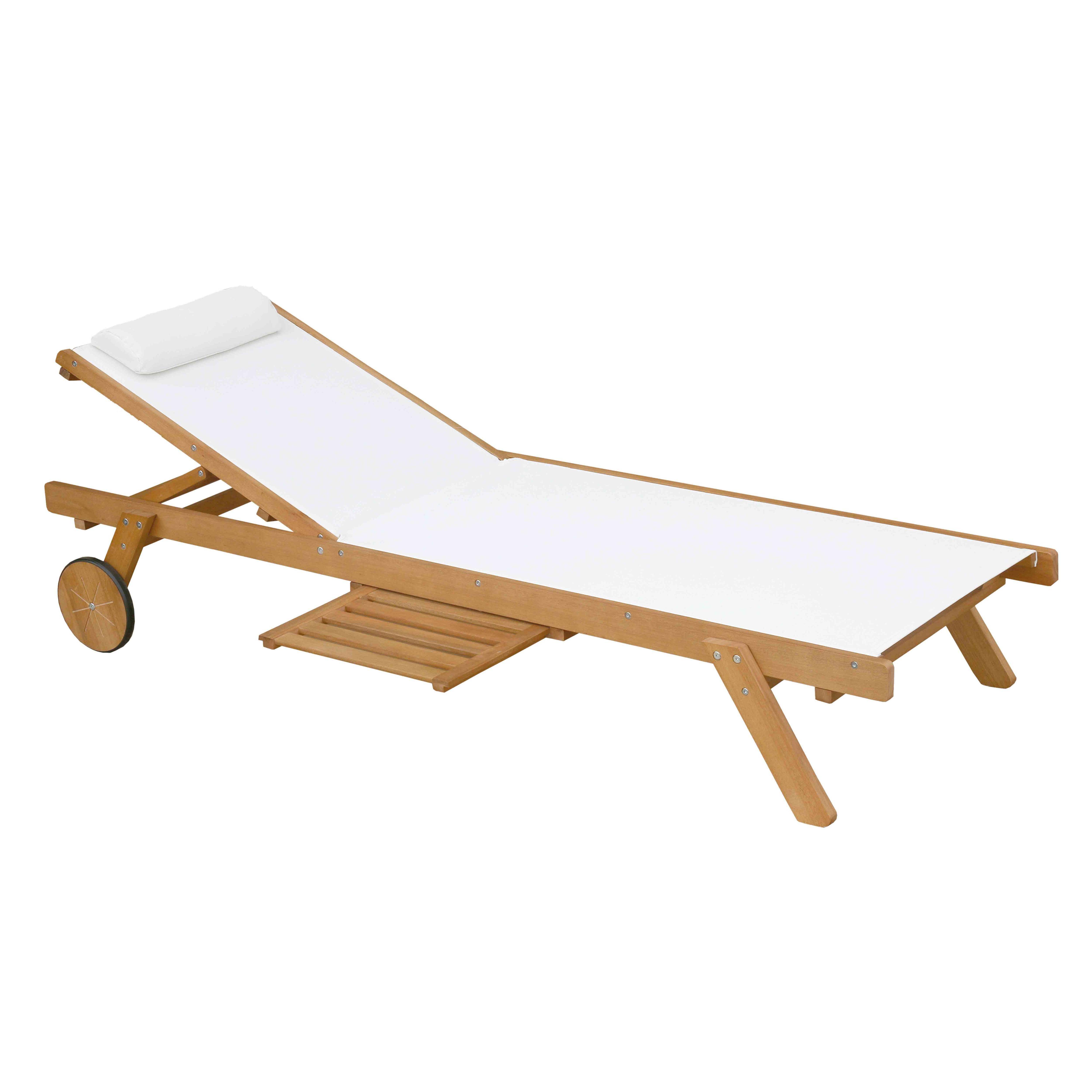 Oviala - Lot de 2 bains de soleil avec coussin et tablette en bois blanc Goa - Oviala - Imagen 3