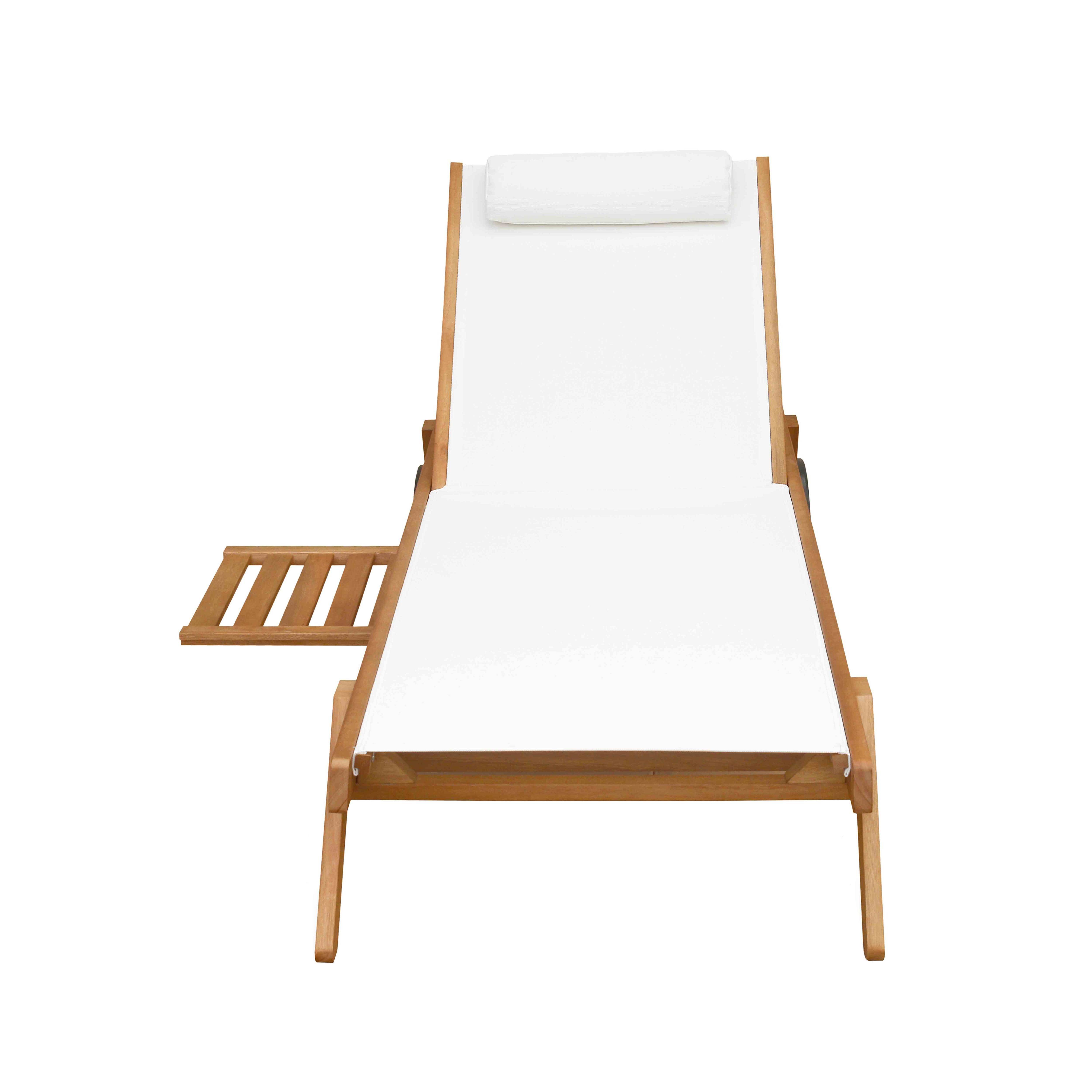 Oviala - Lot de 2 bains de soleil avec coussin et tablette en bois blanc Goa - Oviala - Imagen 6