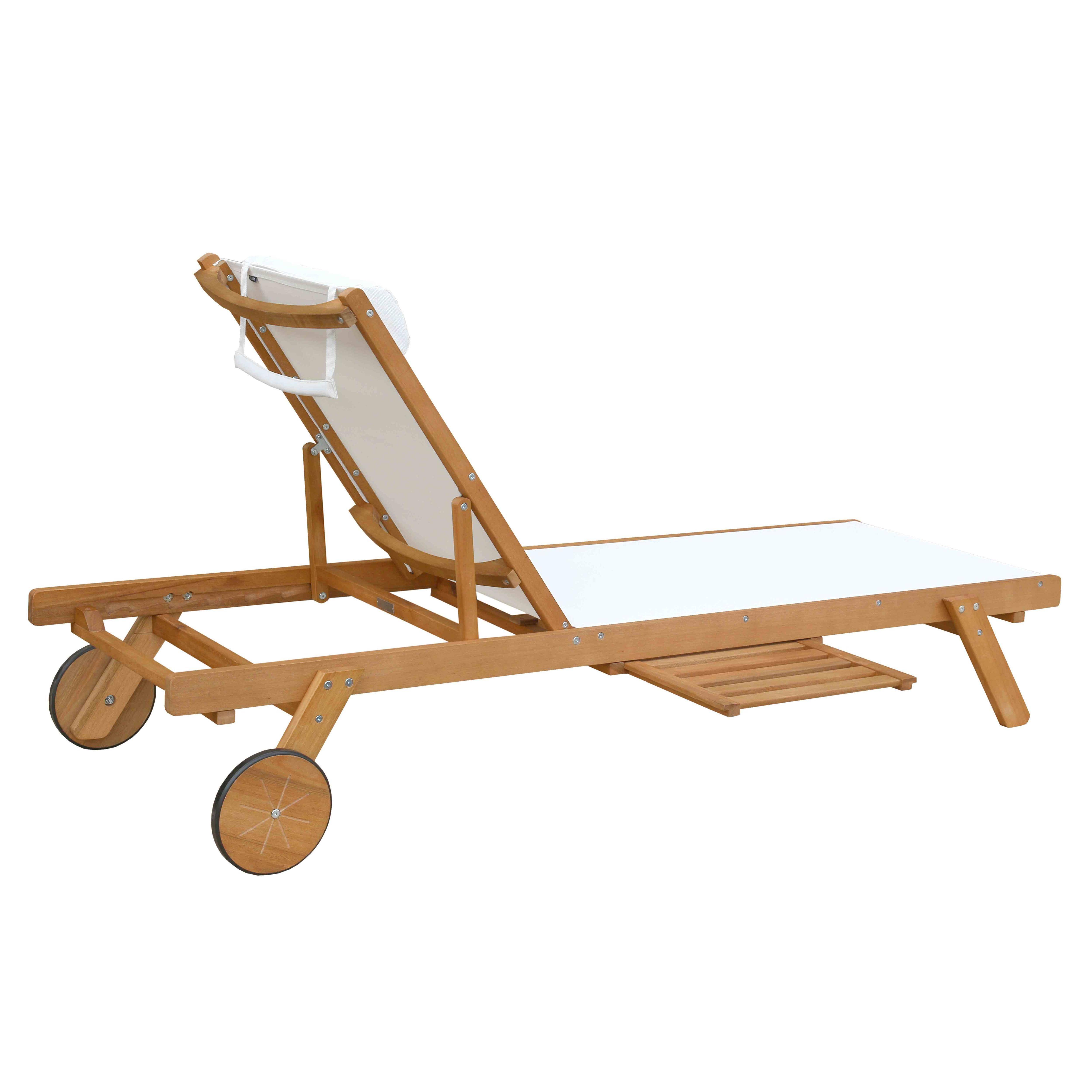 Oviala - Lot de 2 bains de soleil avec coussin et tablette en bois blanc Goa - Oviala - Imagen 4