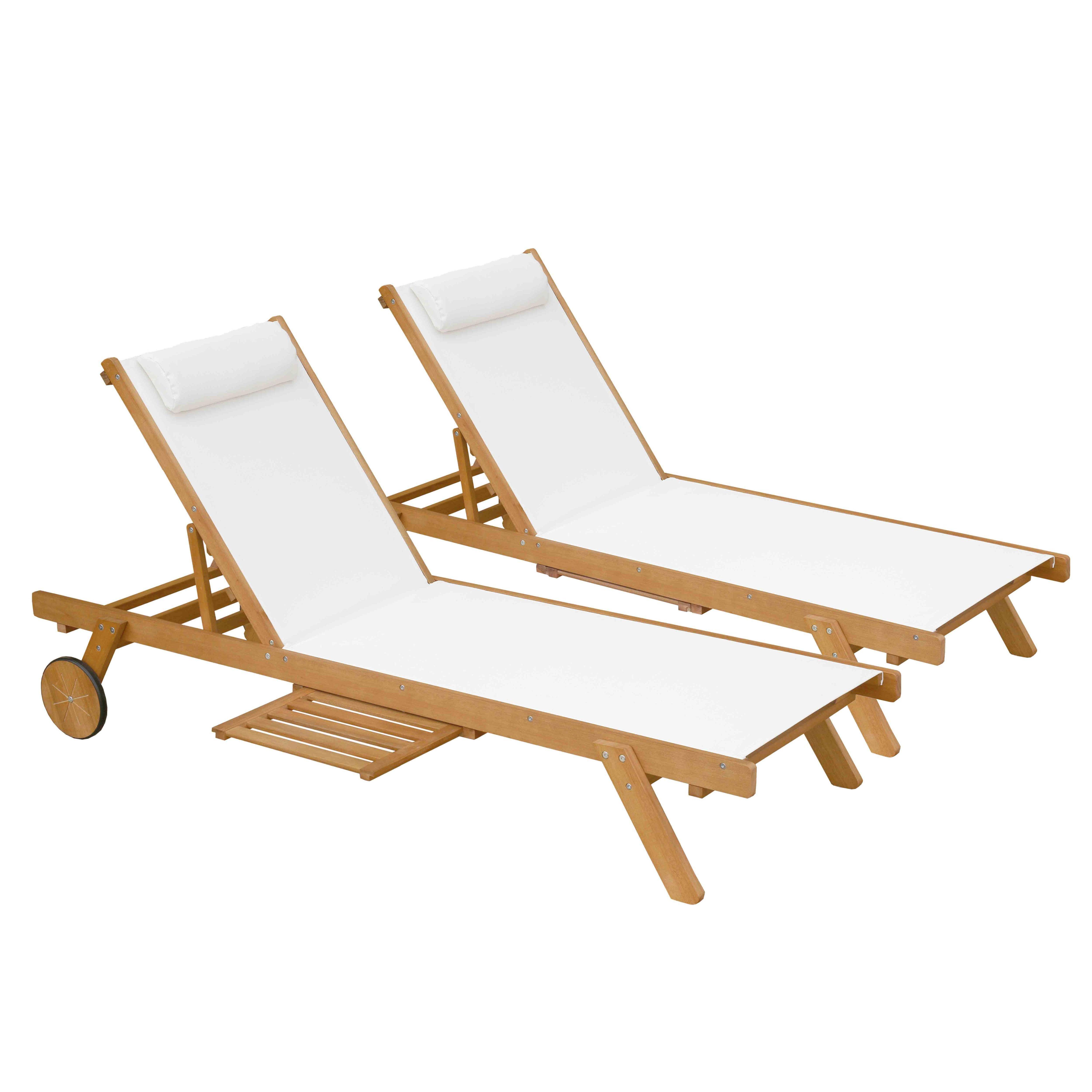 Oviala - Lot de 2 bains de soleil avec coussin et tablette en bois blanc Goa - Oviala - Imagen 1