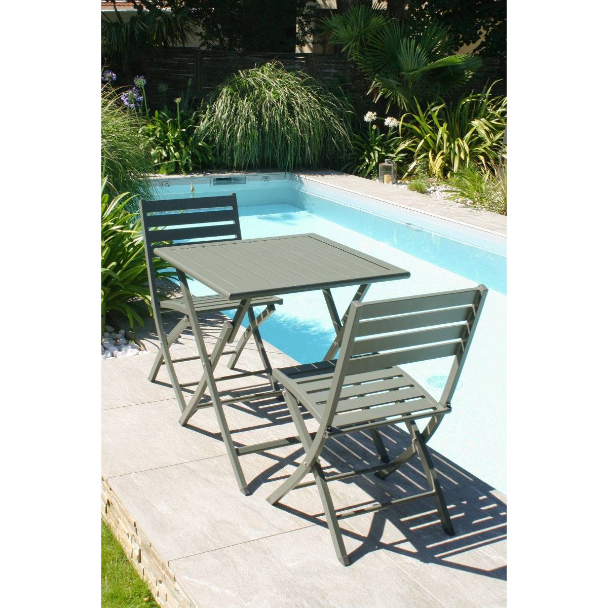 City Garden - Lot de 2 chaises de jardin en aluminium - Kaki - MARIUS - Imagen 7