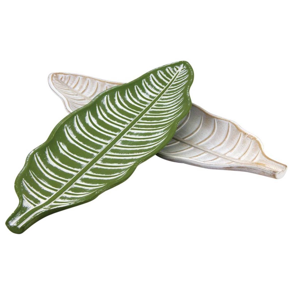 Aubry Gaspard - Plat feuille en bois patiné (Lot de 2) - Imagen 1