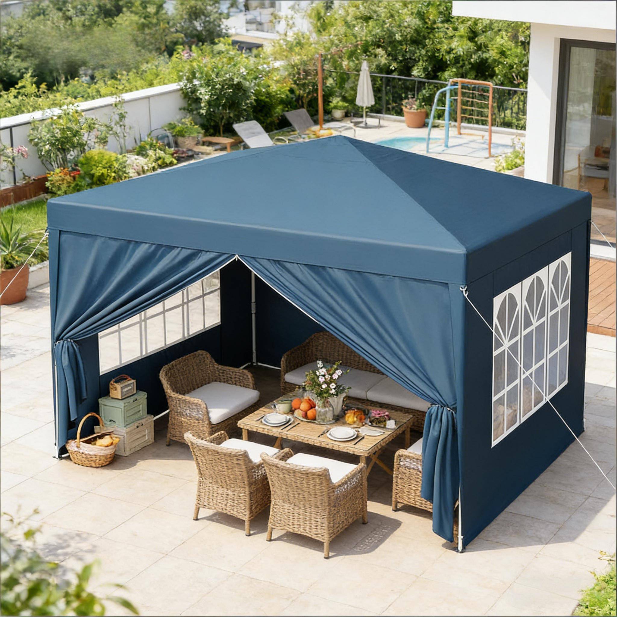 ComfortXL - Tonnelle pliante acier tissu Oxford jardin événement imperméable anti-UV 3x3m bleu - ComfortXL Outdoor Living - Image 8