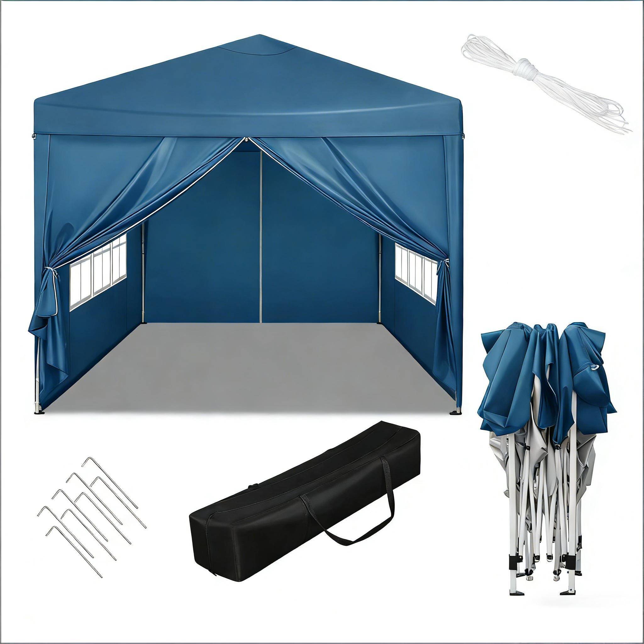 ComfortXL - Tonnelle pliante acier tissu Oxford jardin événement imperméable anti-UV 3x3m bleu - ComfortXL Outdoor Living - Image 7