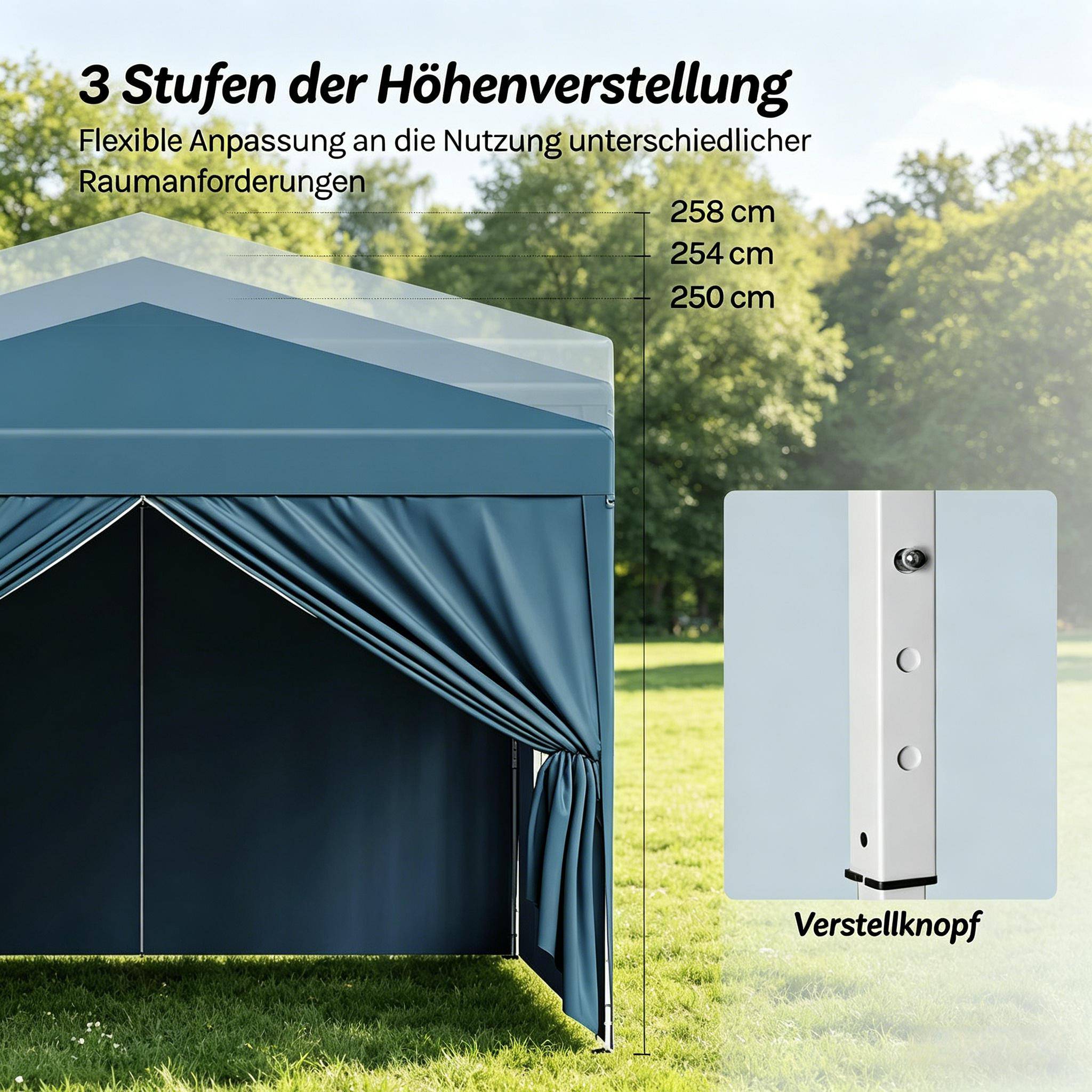 ComfortXL - Tonnelle pliante acier tissu Oxford jardin événement imperméable anti-UV 3x3m bleu - ComfortXL Outdoor Living - Image 5
