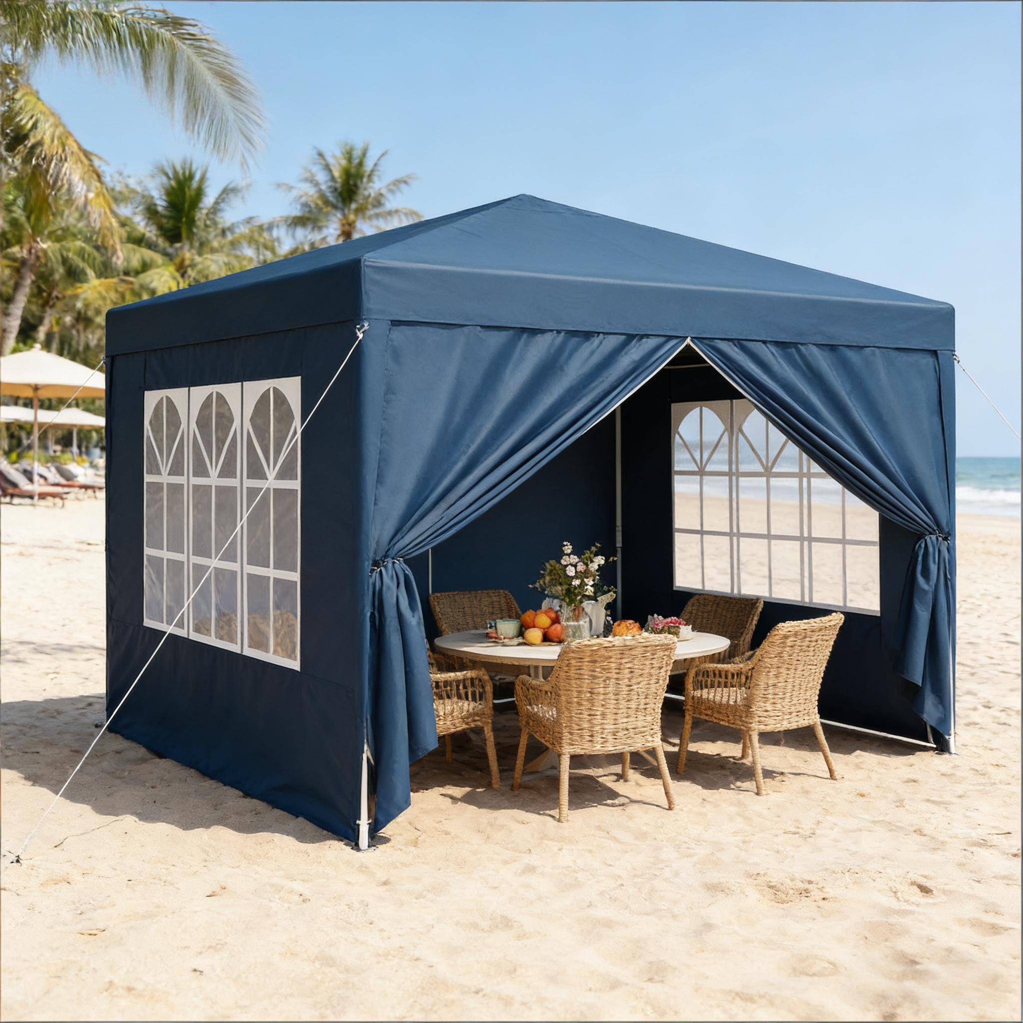 ComfortXL - Tonnelle pliante acier tissu Oxford jardin événement imperméable anti-UV 3x3m bleu - ComfortXL Outdoor Living - Image 2