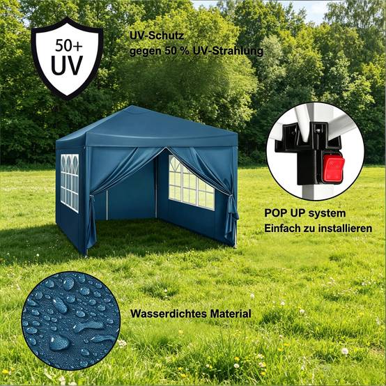 ComfortXL - Tonnelle pliante acier tissu Oxford jardin événement imperméable anti-UV 3x3m bleu - ComfortXL Outdoor Living - Image 6