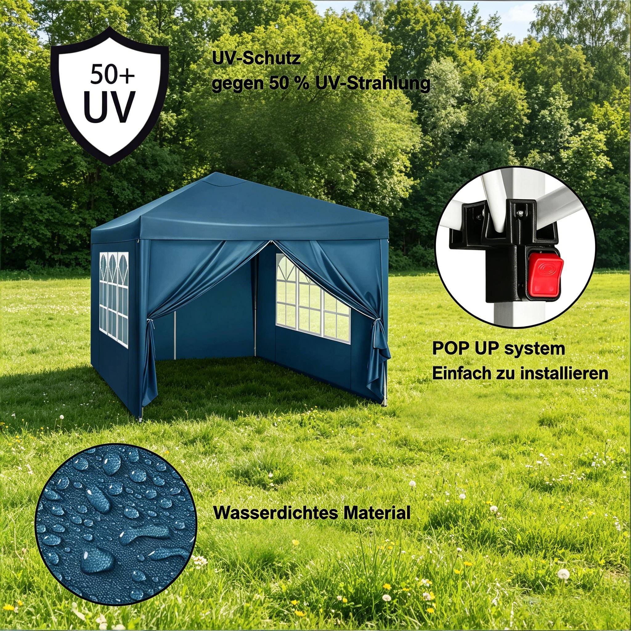 ComfortXL - Tonnelle pliante acier tissu Oxford jardin événement imperméable anti-UV 3x3m bleu - ComfortXL Outdoor Living - Image 6