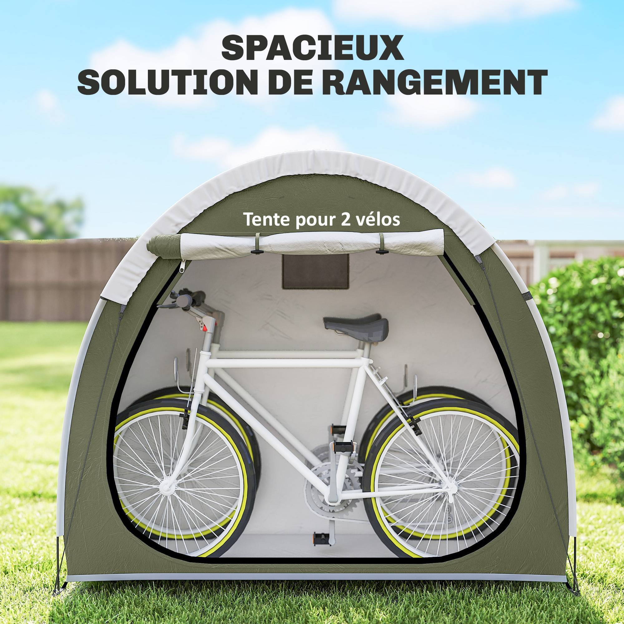Tente à Vélo Abri de Vélo Portable pour 2 Vélos Imperméable avec poche sac transport Tissu Oxford 200 x 80 x 170 cm vert - Image 6