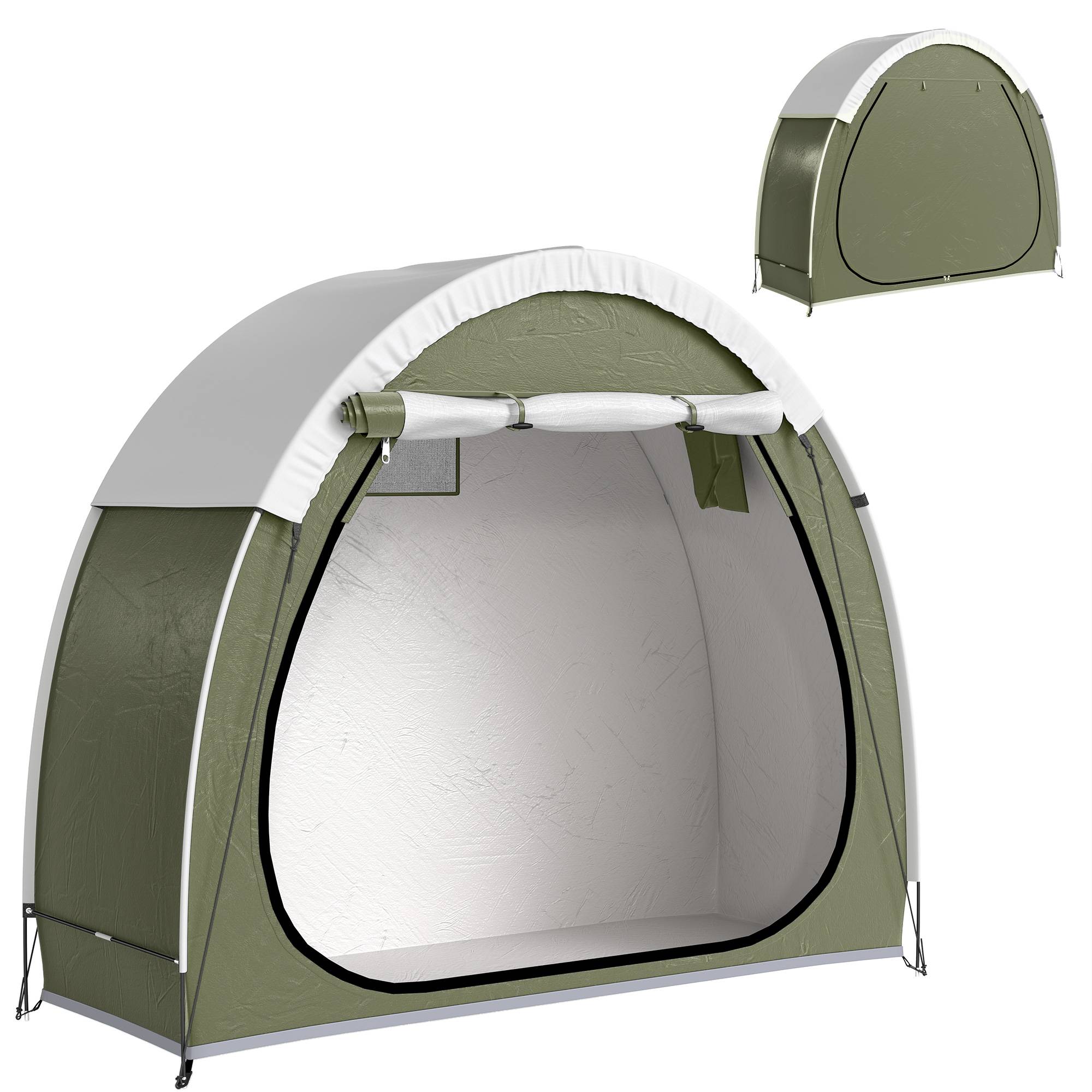 Tente à Vélo Abri de Vélo Portable pour 2 Vélos Imperméable avec poche sac transport Tissu Oxford 200 x 80 x 170 cm vert - Image 1