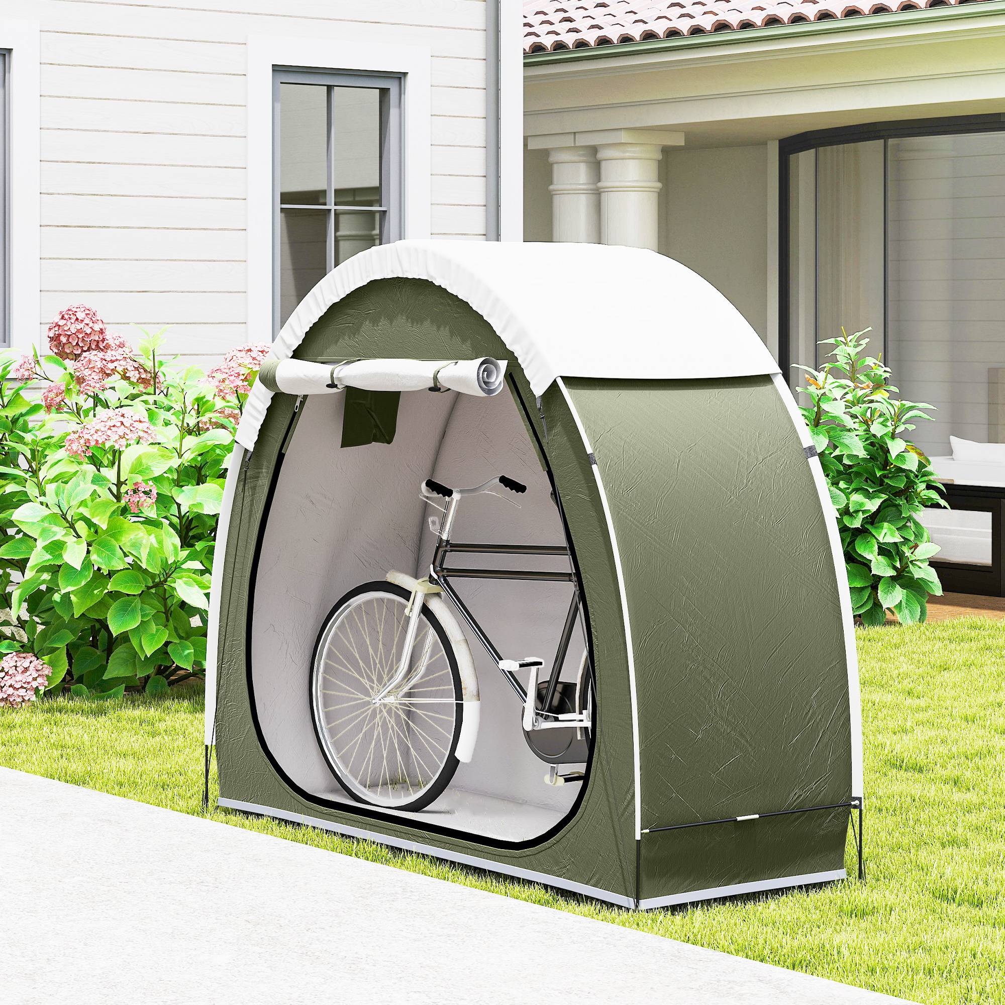 Tente à Vélo Abri de Vélo Portable pour 2 Vélos Imperméable avec poche sac transport Tissu Oxford 200 x 80 x 170 cm vert - Image 4