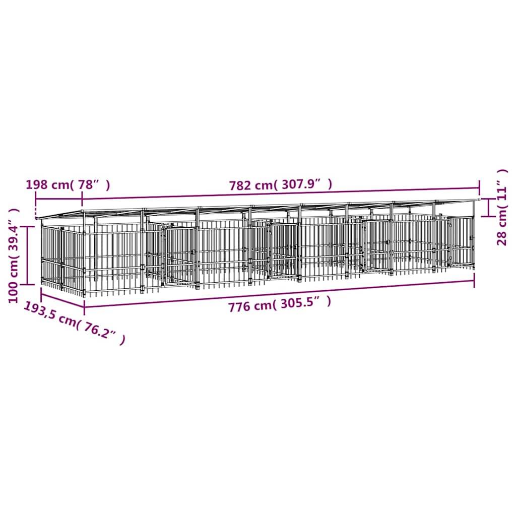 Vidaxl - Chenil d'extérieur avec toit pour chiens Acier 15,02 m² vidaXL 3124670 - Imagen 7