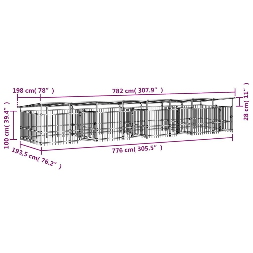 Vidaxl - Chenil d'extérieur avec toit pour chiens Acier 15,02 m² vidaXL 3124670 - Imagen 3