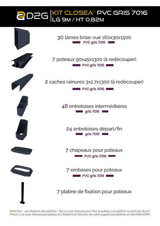 Closea - Kit cloture - Lame 16cm - PVC Gris - LG: 9m x H: 0m82 Closea - Imagen 5