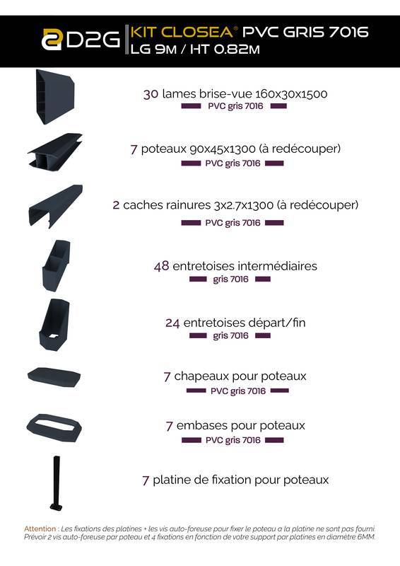 Closea - Kit cloture - Lame 16cm  - PVC Gris - LG: 9m x H: 0m82 Closea - Imagen 5