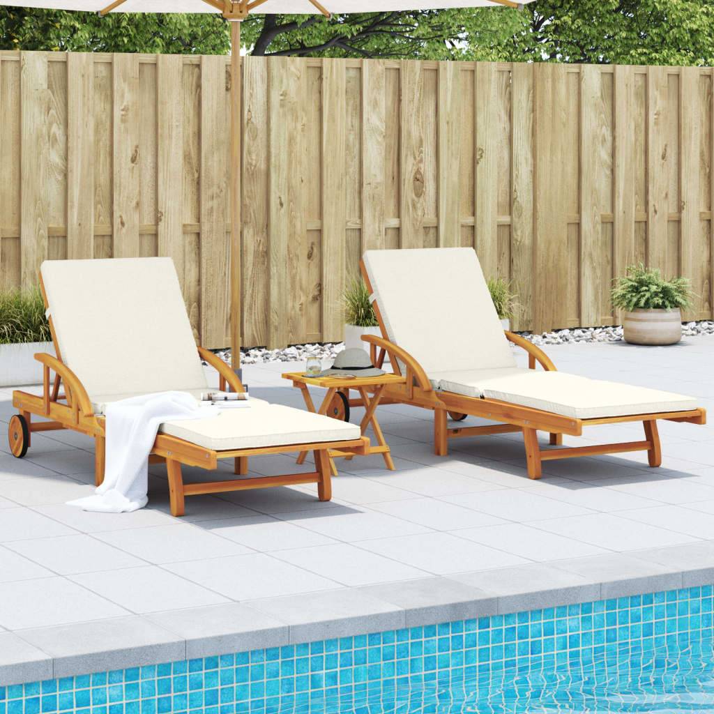 Vidaxl - Bain de soleil bois acacia avec coussins lot de 2 200 x 68 x 83 cm - VidaXL - Image 1