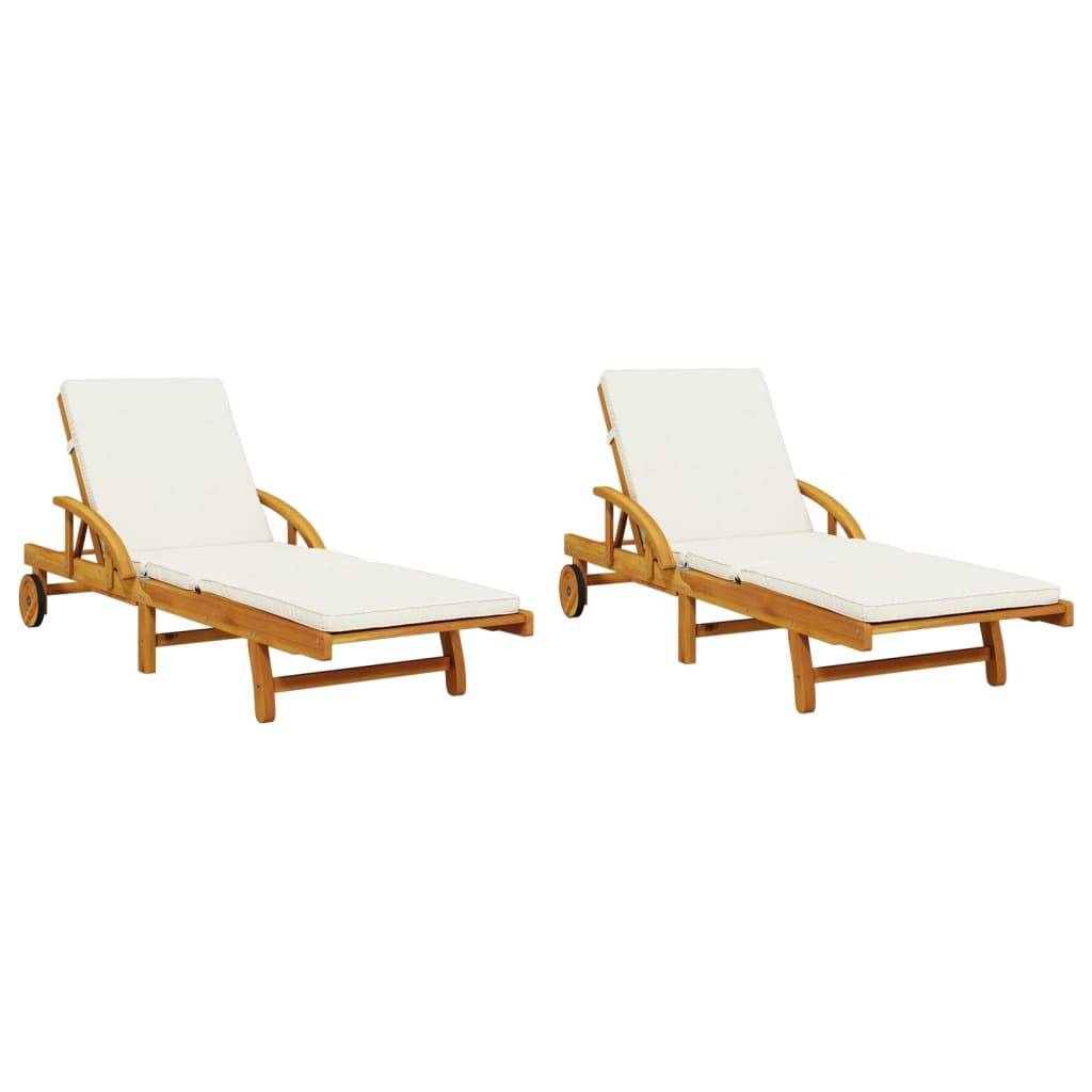 Vidaxl - Bain de soleil bois acacia avec coussins lot de 2 200 x 68 x 83 cm - VidaXL - Image 2