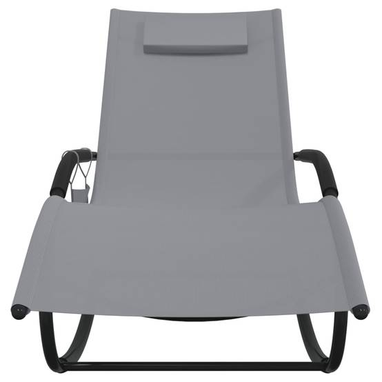 Helloshop26 - Transat chaise longue bain de soleil lit de jardin terrasse meuble d'extérieur 147 cm à bascule gris acier et textilène - Imagen 2