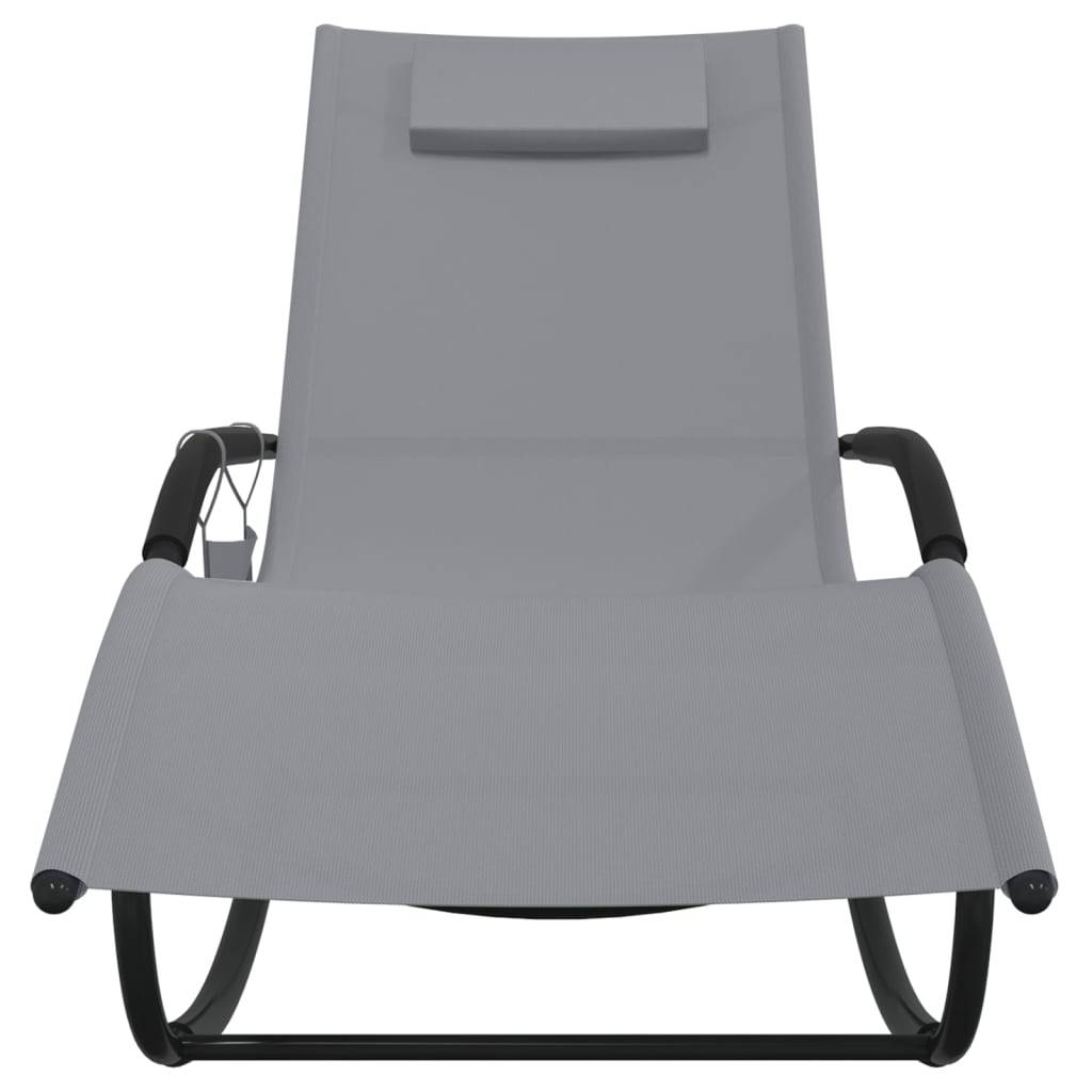 Helloshop26 - Transat chaise longue bain de soleil lit de jardin terrasse meuble d'extérieur 147 cm à bascule gris acier et textilène - Imagen 2