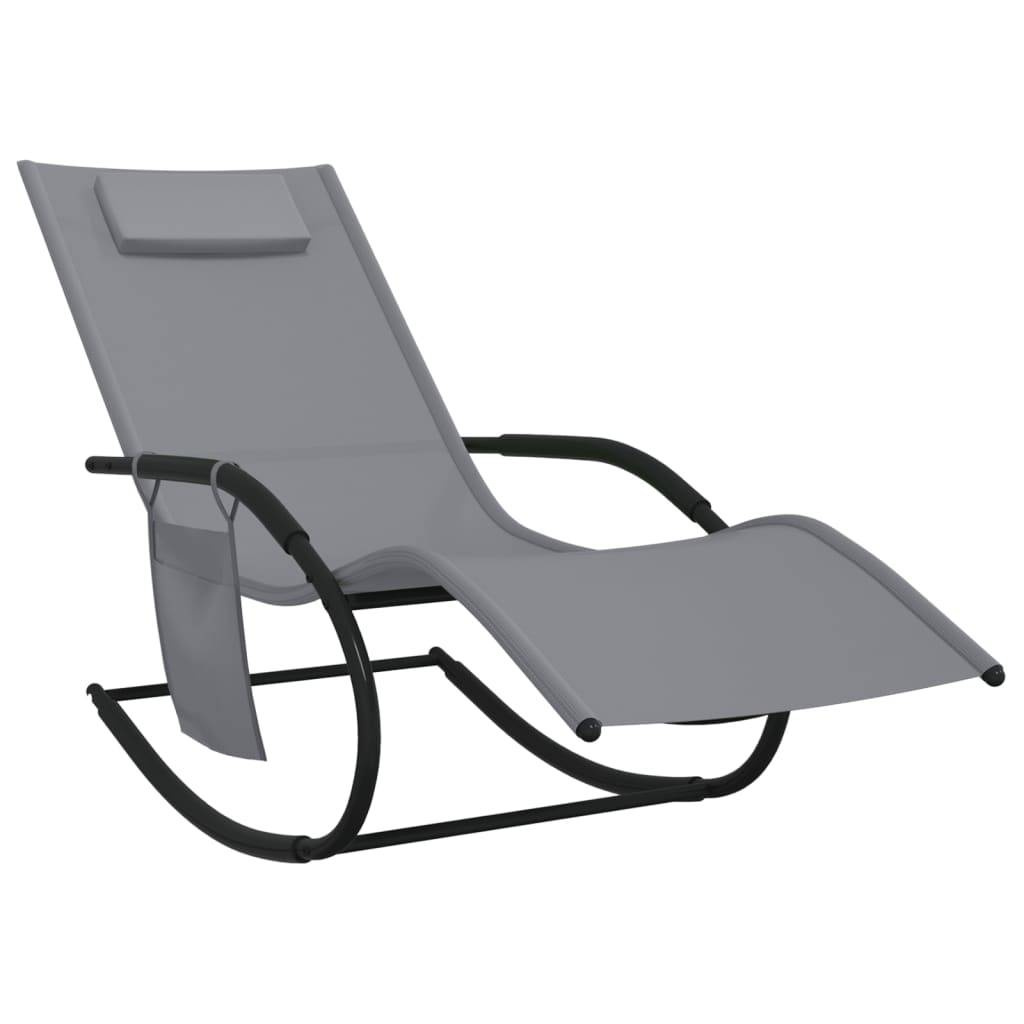 Helloshop26 - Transat chaise longue bain de soleil lit de jardin terrasse meuble d'extérieur 147 cm à bascule gris acier et textilène - Imagen 1