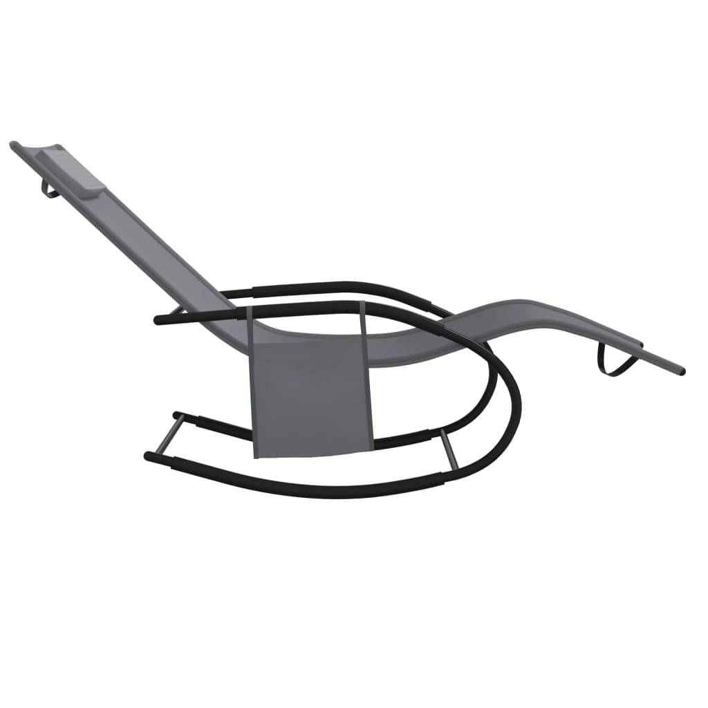 Helloshop26 - Transat chaise longue bain de soleil lit de jardin terrasse meuble d'extérieur 147 cm à bascule gris acier et textilène - Imagen 3