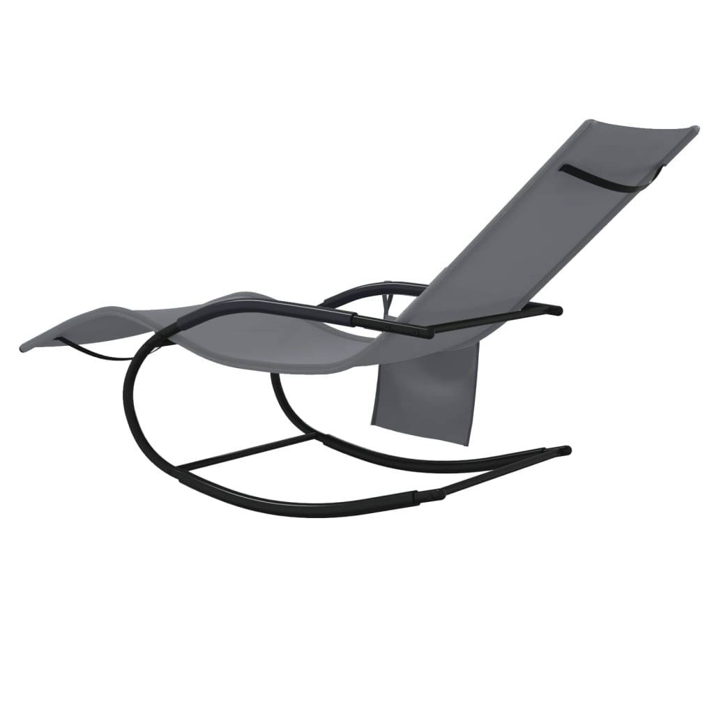 Helloshop26 - Transat chaise longue bain de soleil lit de jardin terrasse meuble d'extérieur 147 cm à bascule gris acier et textilène - Imagen 4