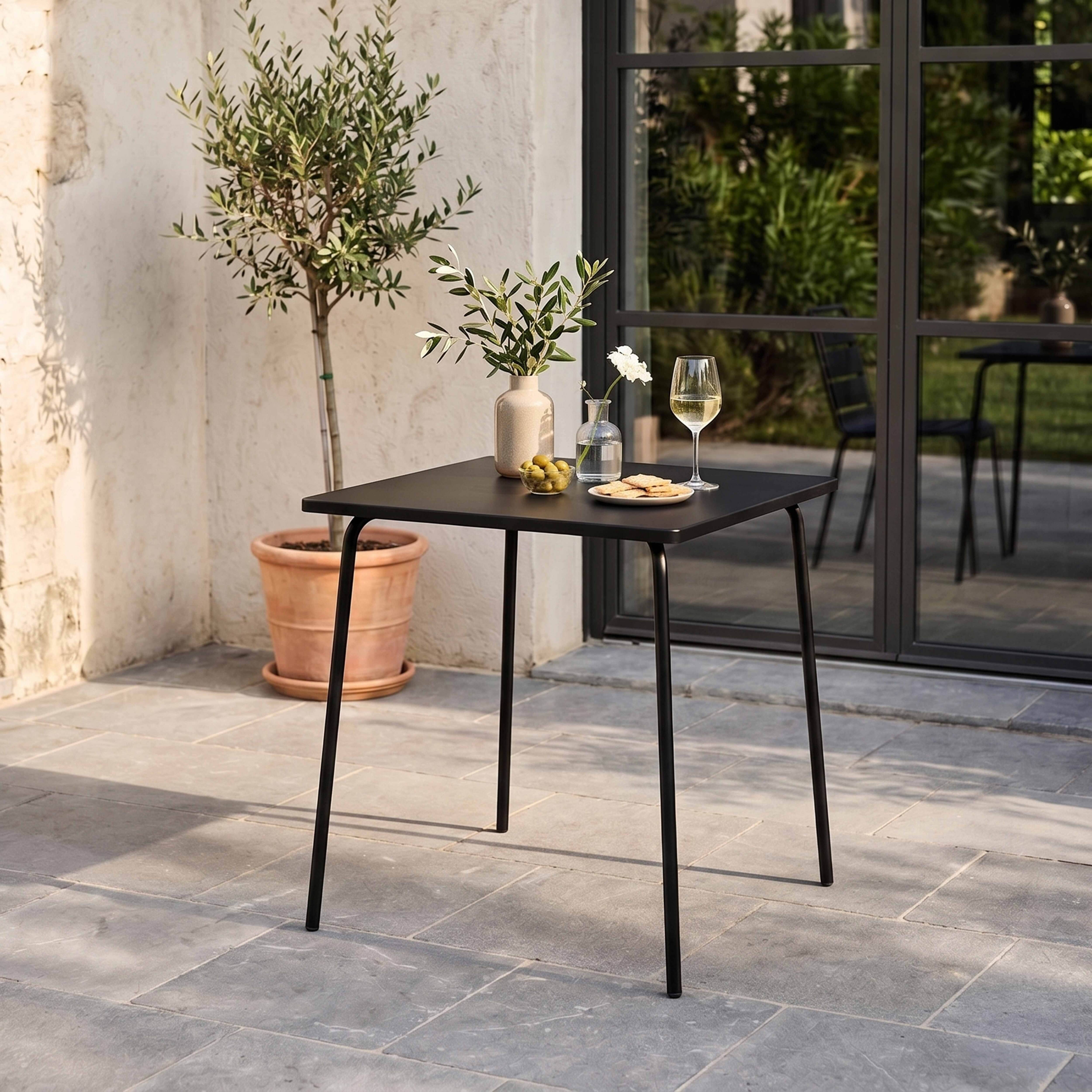 Oviala - Table de jardin carrée en métal 70 cm 4 places noir Palavas - Oviala - Image 2