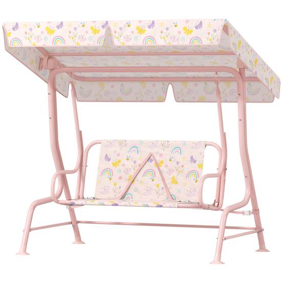 Balançoire hollywood enfant cadre acier 2 places, charge max 60 kg, rose - Image 2