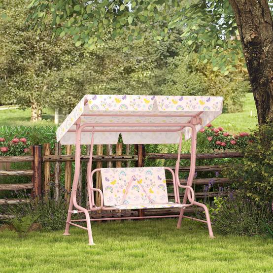 Balançoire hollywood enfant cadre acier 2 places, charge max 60 kg, rose - Image 4