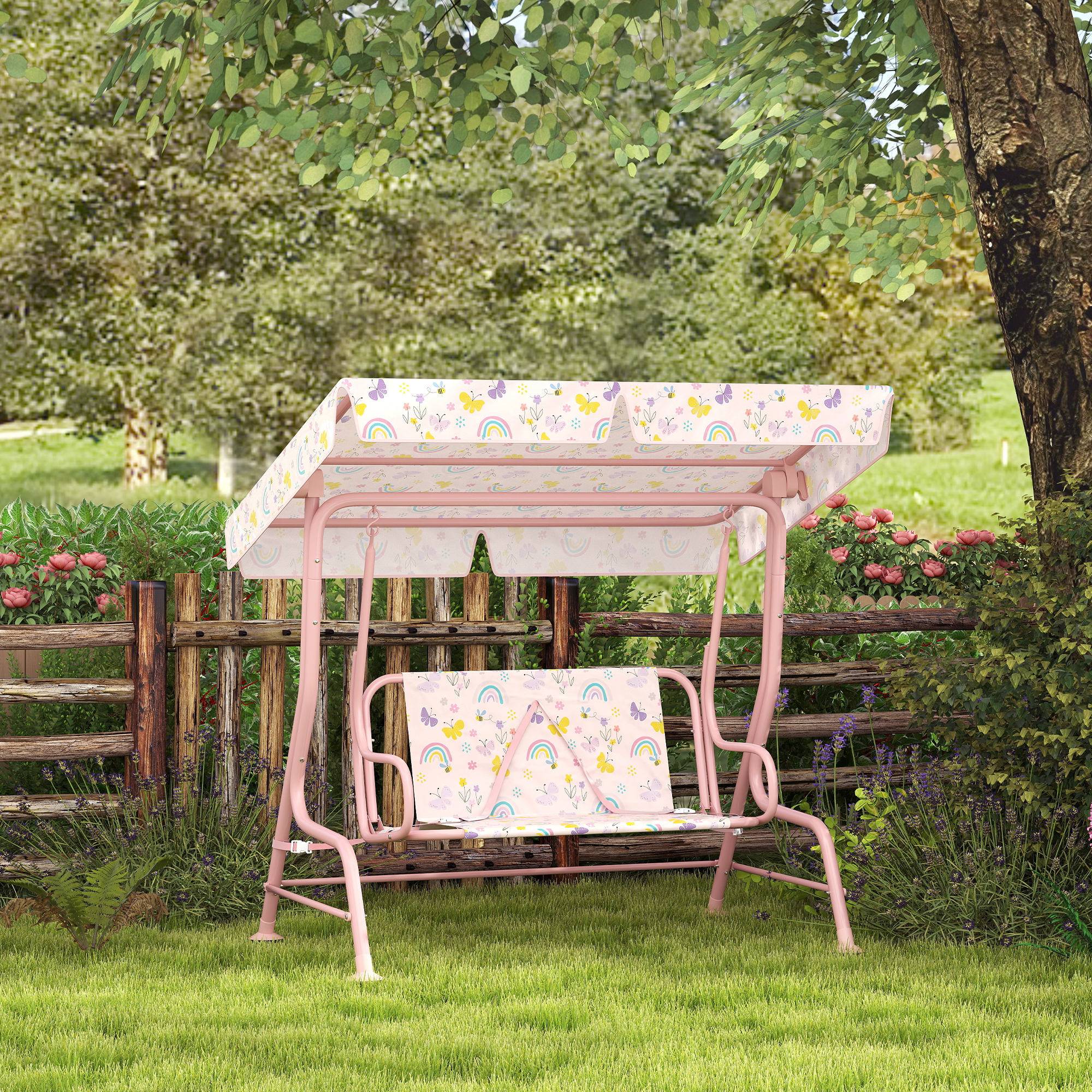Balançoire hollywood enfant cadre acier 2 places, charge max 60 kg, rose - Image 4