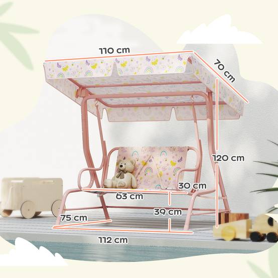 Balançoire hollywood enfant cadre acier 2 places, charge max 60 kg, rose - Image 5