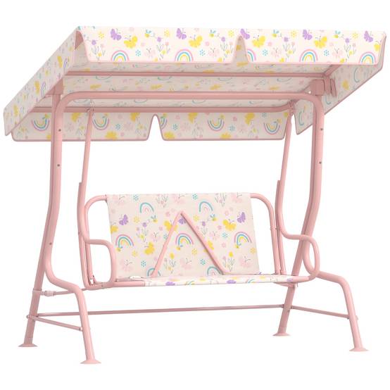 Balançoire hollywood enfant cadre acier 2 places, charge max 60 kg, rose - Image 1