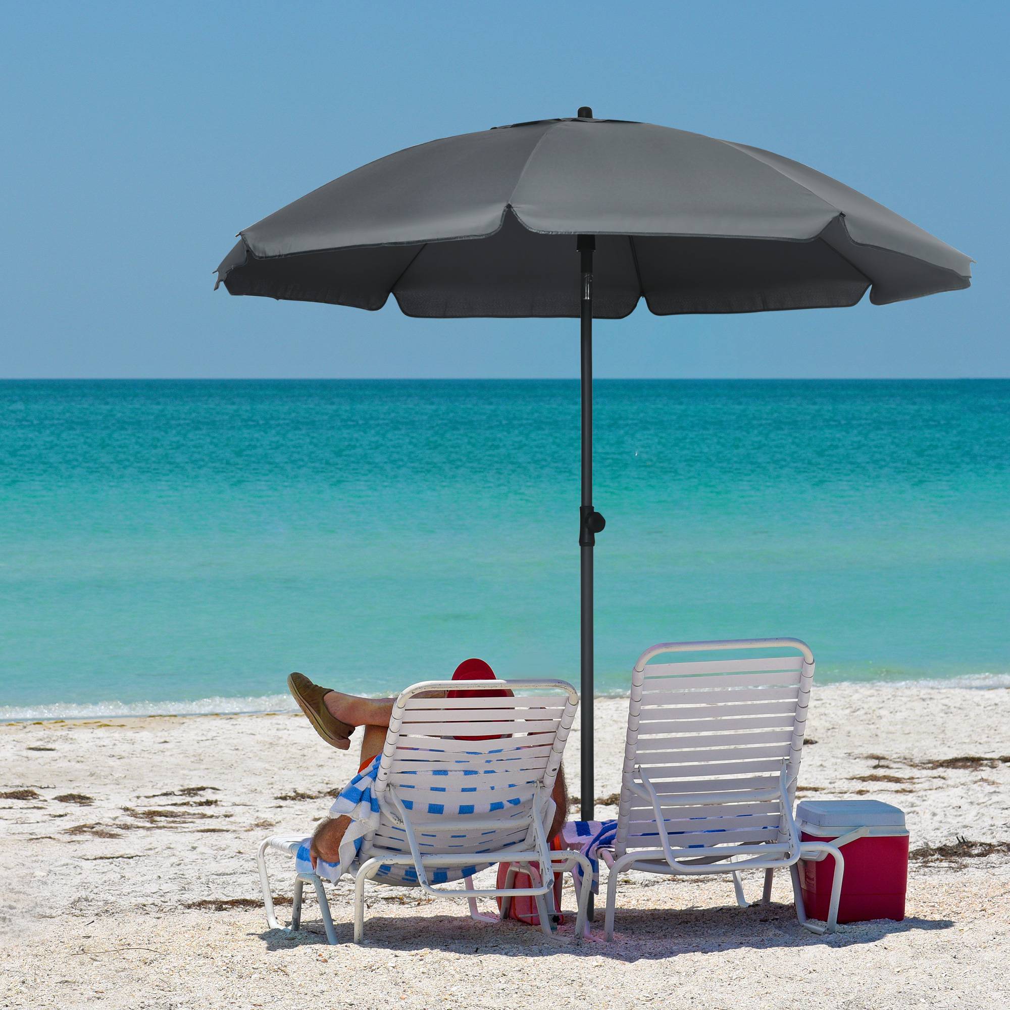 Parasol de plage avec protection UV50+, mât de 32 mm de diamètre et toile réglable 180 x 209 cm, gris foncé - Image 4