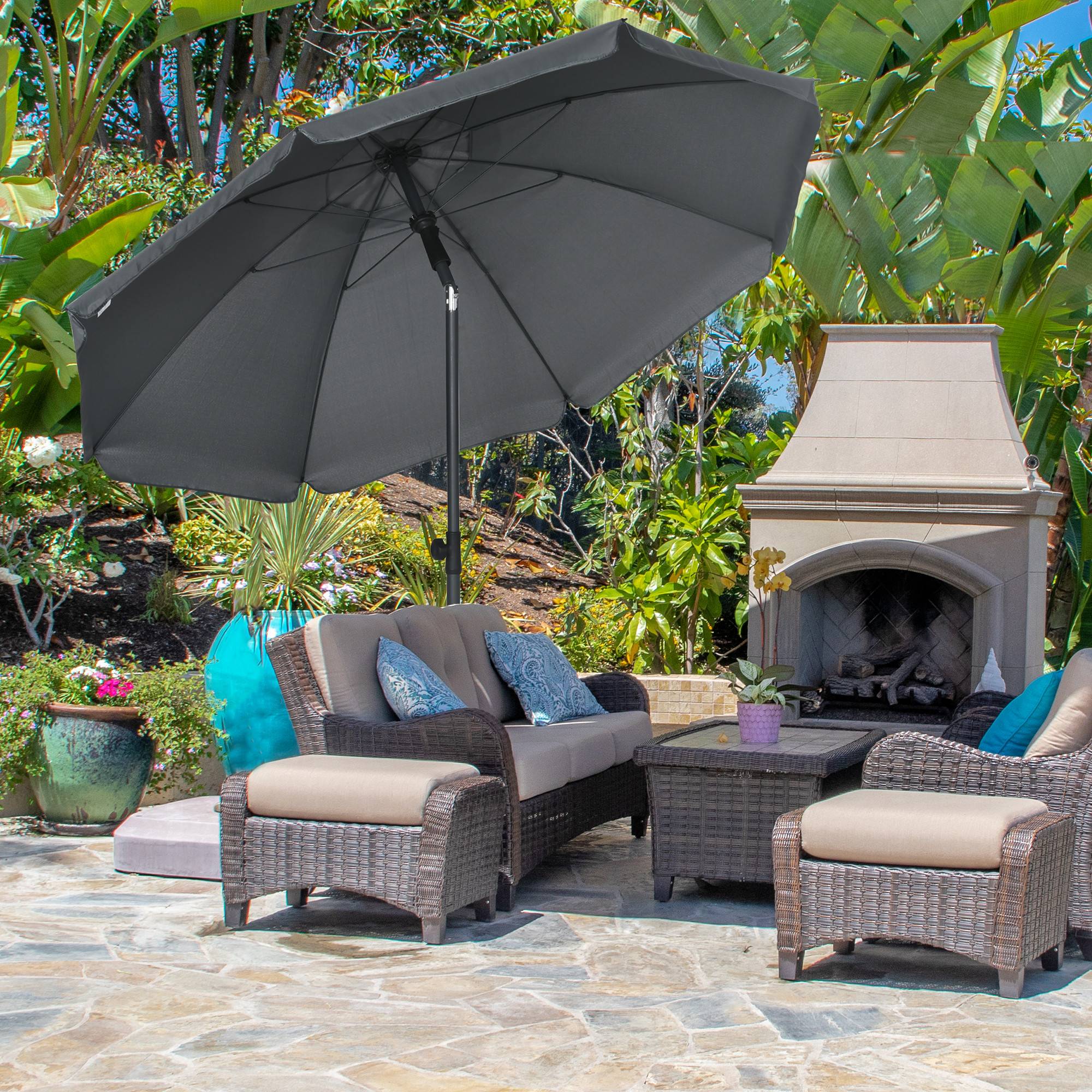 Parasol de plage avec protection UV50+, mât de 32 mm de diamètre et toile réglable 180 x 209 cm, gris foncé - Image 3